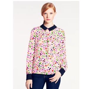 Kate Spade Pink Printed Collar Blouse